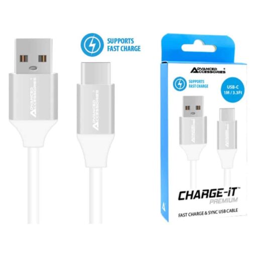 Advanced Accessories CHARGE-IT Premium USB-C Cable Supports Fast Charge - 1 Metre - White