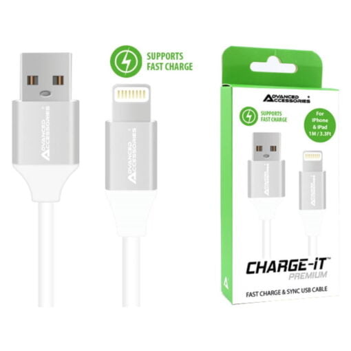 Advanced Accessories CHARGE-IT Premium 8 Pin Cables Supports Fast Charge & Sync for Apple Lightning devices - 1 Metre - White