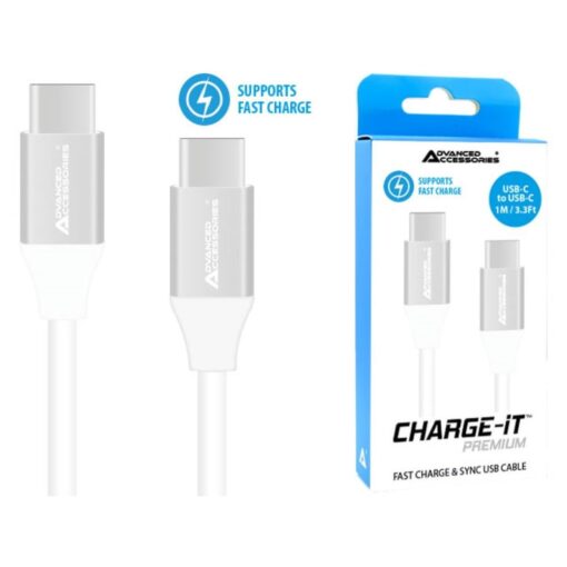 Advanced Accessories CHARGE-IT Premium USB-C to USB-C Cable Supports Fast Charge (Up to 60W) - 1 Metre - White