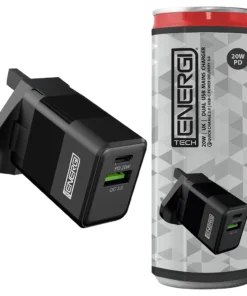 Tech Energi 38W USB-A (QC 18W) USB-C (PD 20W) UK Mains Charger - Black