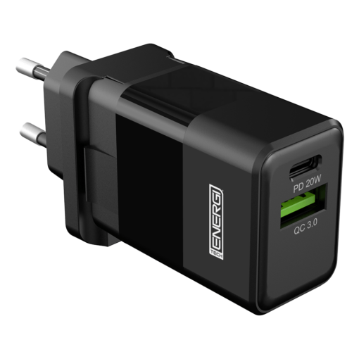 Tech Energi 20W 3A PD Dual USB/USB-C EU Mains Charger - Black