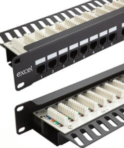 Excel Category 6 Unscreened Patch Panel - 24-port, Right-angled, 1U - Black