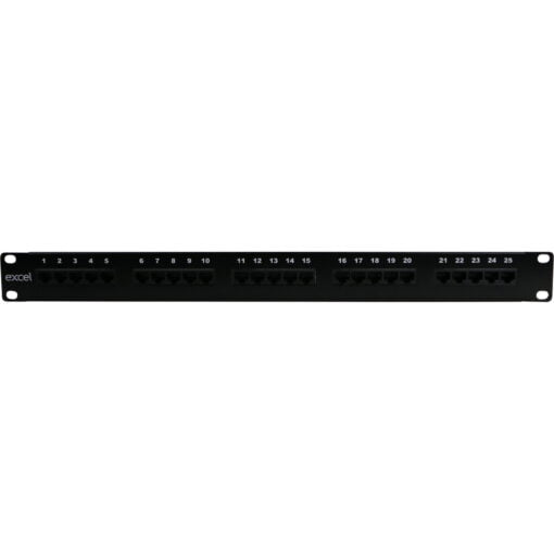 Excel Voice 25 Port 3-Pair RJ45 Patch Panel 1U Black