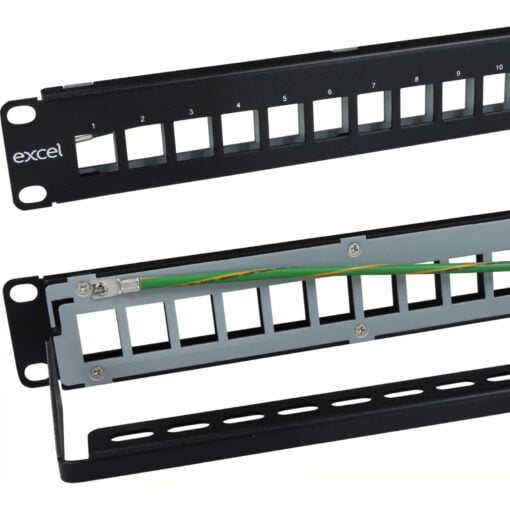 Excel 10" Unloaded Keystone Patch Panel Frame - 12-port - Black
