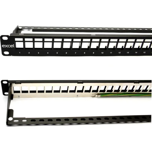 Excel Unloaded Keystone Patch Panel Frame - 24-port, Screened, 1U - Black