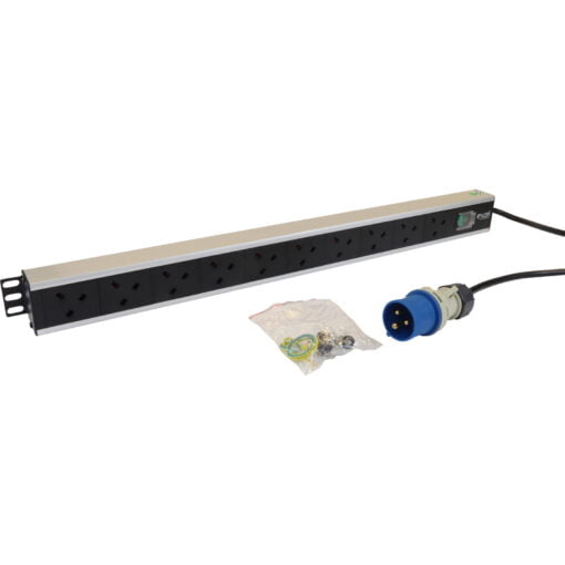 Excel 8 Way Vert PDU 8x UK Socket 16A IEC 60309 Plug Switched