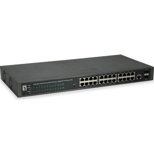 Level One 26-Port Web Smart Gigabit PoE Switch, 24 PoE Outputs, 2 x SFP, 370W, 802.3at/af