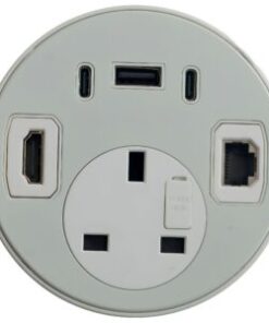 Office Desk Grommet Power Smart USB A+C Chargers HDMI RJ45 (White)